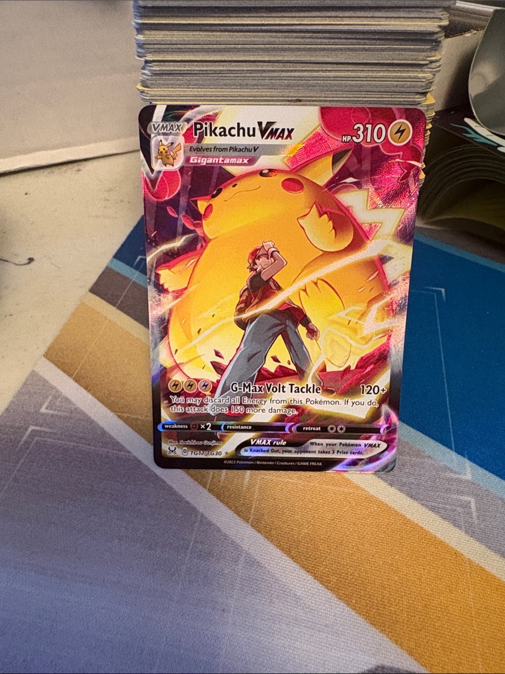 This is a Pikachu VMAX card from the Lost Origin Trainer Gallery NM